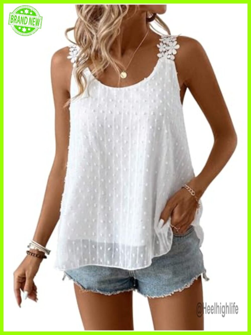 Falechay Women's Sleeveless Boho Tank Top Lace Camisole Swiss Dot Summer